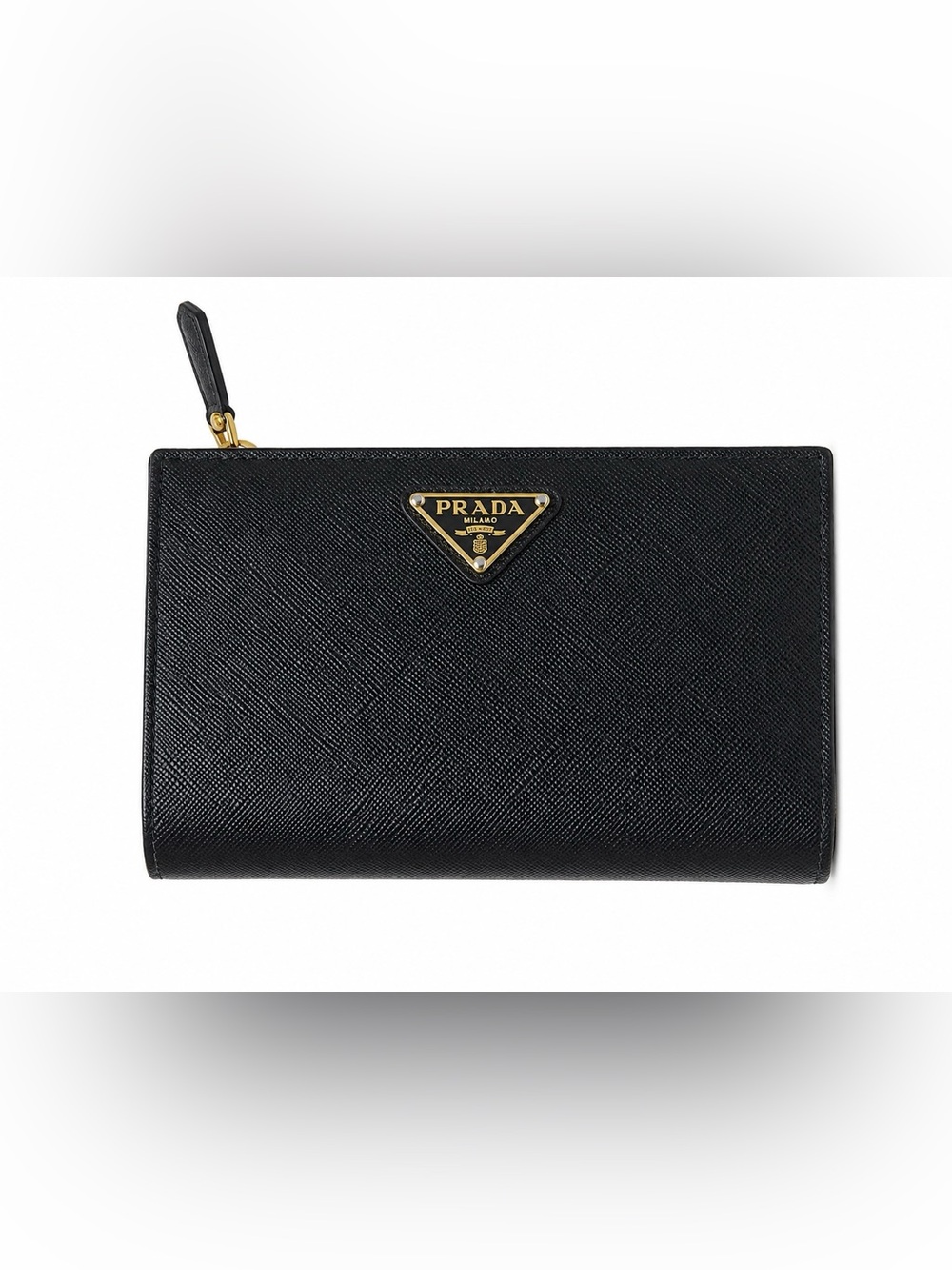 Prada Black Saffiano Zip Wallets with  Gold Logo